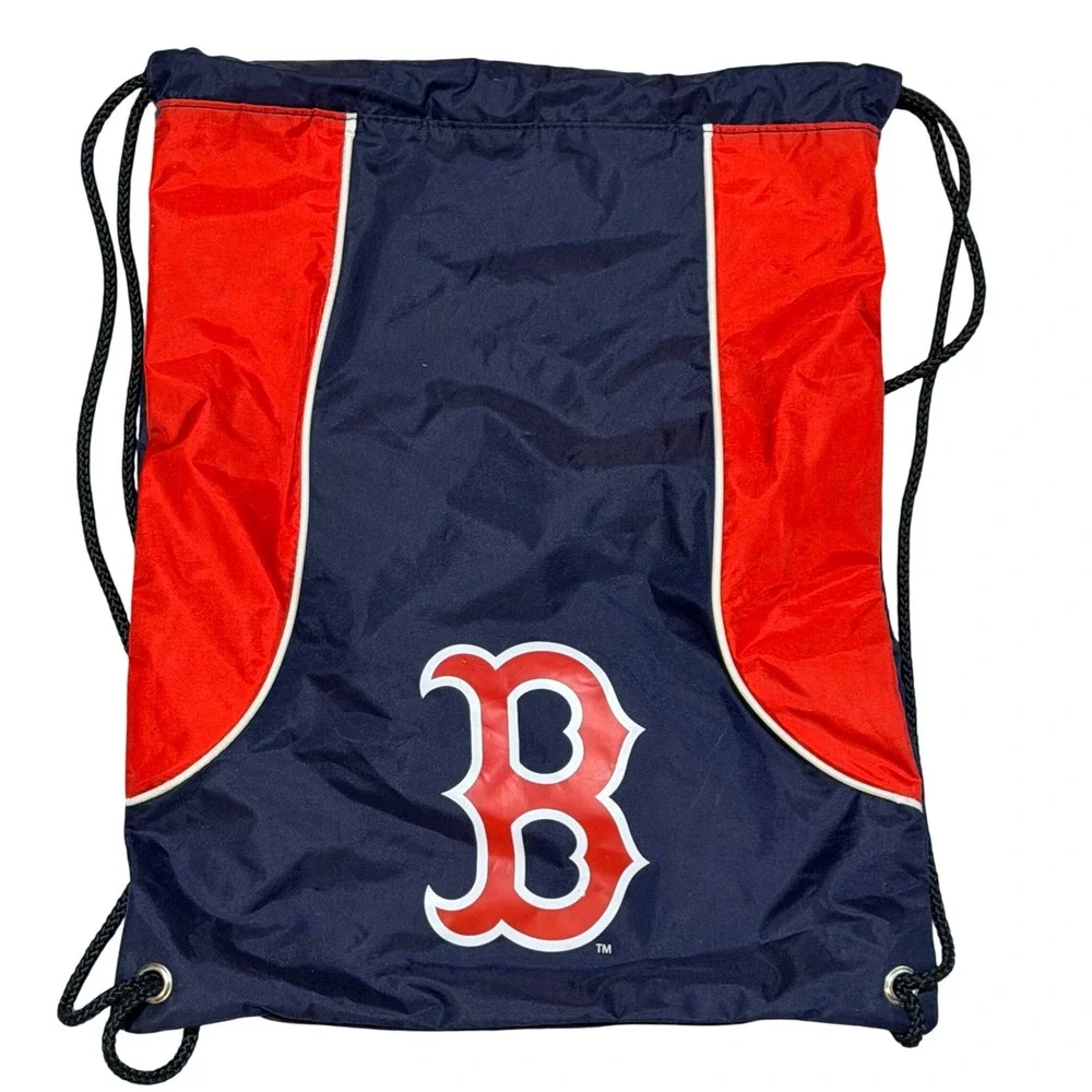 MLB Boston Red Sox Drawstring Backpack Navy Red Nylon Cinch Bag Gym Sports Fan